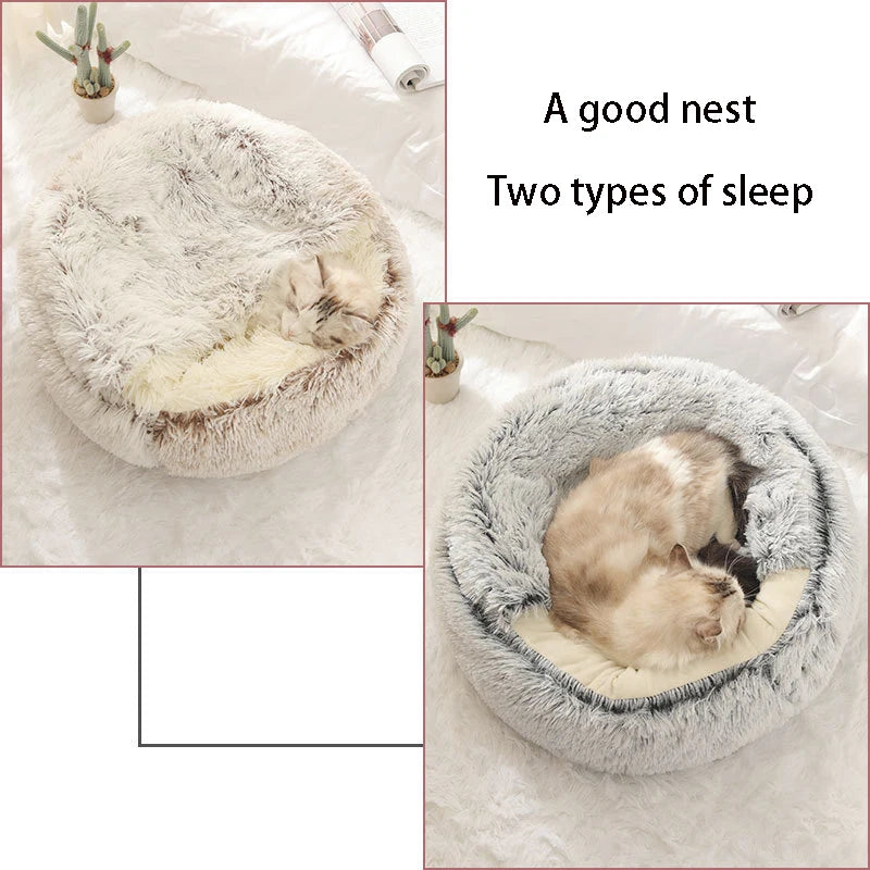 Katzenbett, Haustiermatratze, warmes, weiches Plüsch-Haustierbett mit Bezug, rund, für Katzen, Hunde, Schlafnest, Höhle für kleine Hunde, Kätzchen