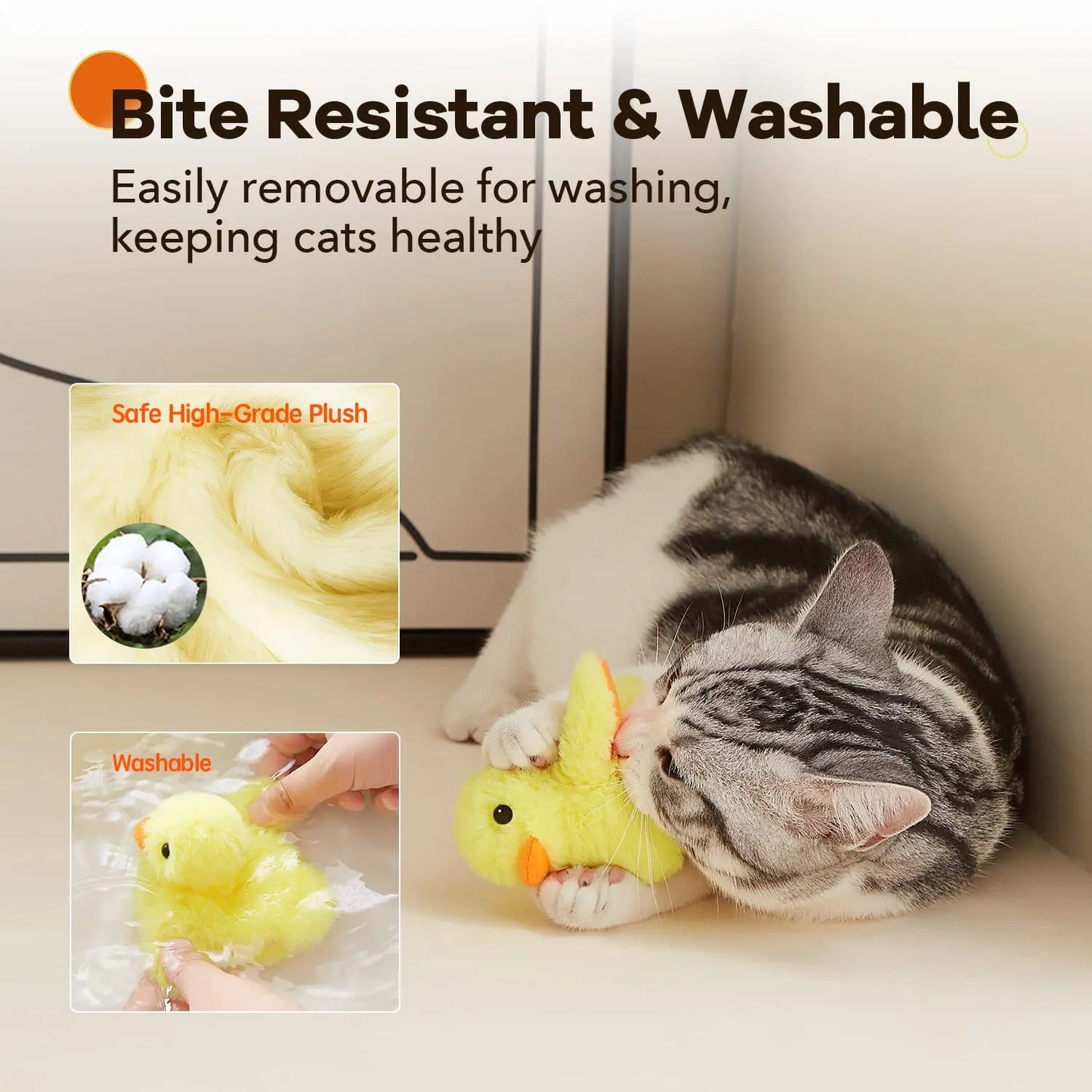 Katzenspielzeug, klappende Quacking-Ente, elektrischer Vogel, wiederaufladbar, mit Katzenminze, Touch-aktiviertes Plüschtier, Kätzchenspielzeug, interaktives Spielzeug