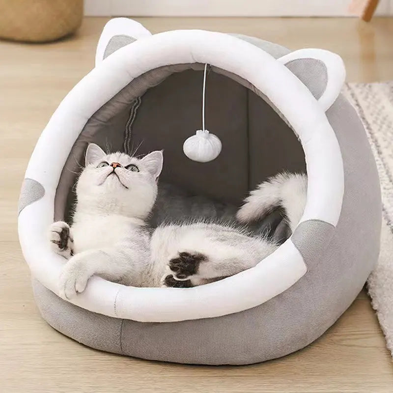 🐾 Kuscheliges Katzenbett mit Zeltdach – Gemütliche Höhle für kleine & große Samtpfoten!