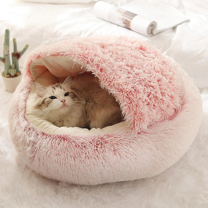 Katzenbett, Haustiermatratze, warmes, weiches Plüsch-Haustierbett mit Bezug, rund, für Katzen, Hunde, Schlafnest, Höhle für kleine Hunde, Kätzchen