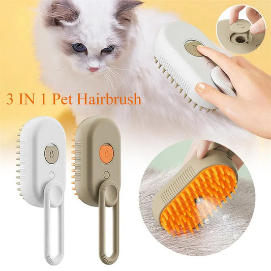 3-in-1 elektrische Dampfbürste für Haustiere, Reinigungsspray für Katzen und Hunde, Massage-Pflegekamm, einziehbarer Griff, Haarentfernung für Haustiere, BeautyBrush