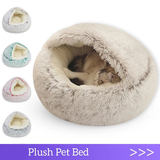 Katzenbett, Haustiermatratze, warmes, weiches Plüsch-Haustierbett mit Bezug, rund, für Katzen, Hunde, Schlafnest, Höhle für kleine Hunde, Kätzchen