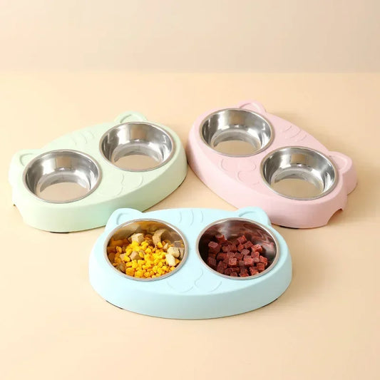 Macaron Haustier Doppelnapf Kunststoff Kätzchen Hundefutter Trinktablett Feeder Katze Fütterung Heimtierbedarf Zubehör