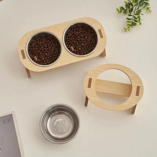 🐾 Premium Katzen-Doppelnapf mit Holzständer – Stylisches 2-in-1-Fütterungssystem für kleine & mittelgroße Katzen!