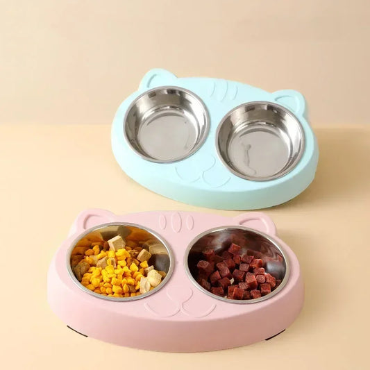 Macaron Haustier Doppelnapf Kunststoff Kätzchen Hundefutter Trinktablett Feeder Katze Fütterung Heimtierbedarf Zubehör